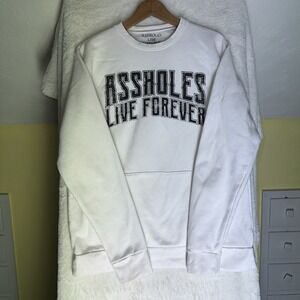ALF Crewneck Sweatshirt White Graphic Print Logo Pocket‎ M Streetwear USA LA